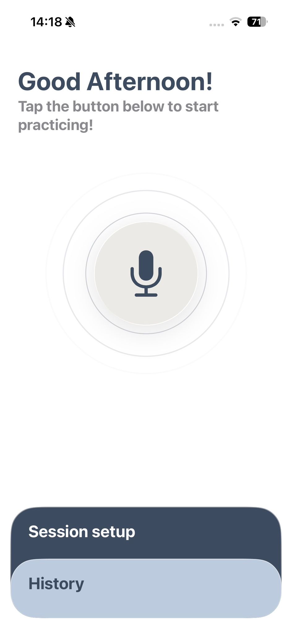 Speech Coach — home screen